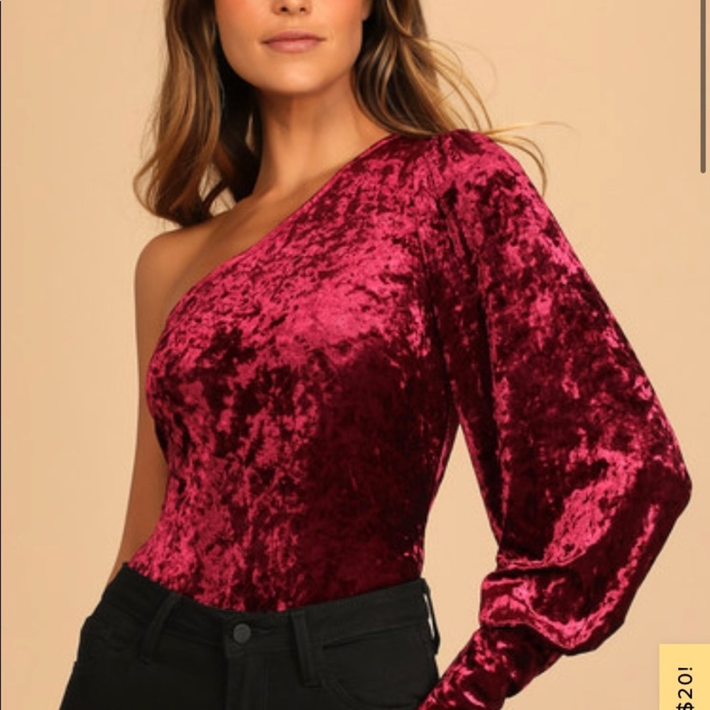Cheer and Delight Burgundy Crushed Velvet One-Shoulder Bodysuit